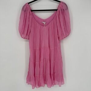 REBECCA TAYLOR PINK PREPPY TIERED MINI DRESS CHIFFON FLOWY NWT SMALL - FLAW